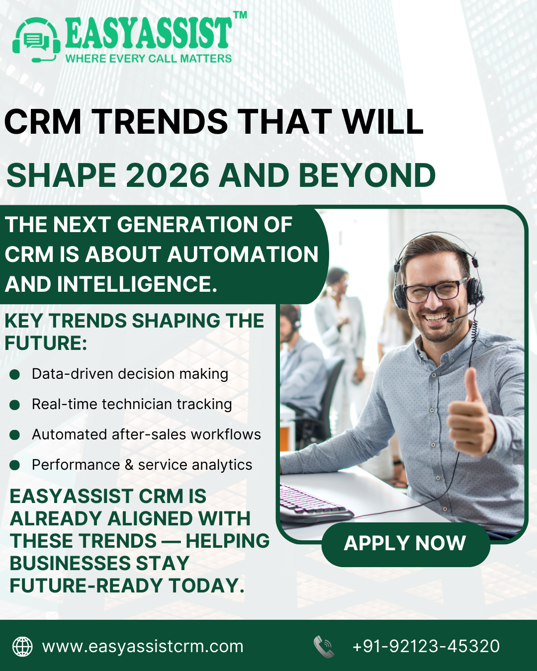 A centralized digital hub connecting various business departments—inventory, field service, sales, and support—into a single, unified EasyAssist dashboard.